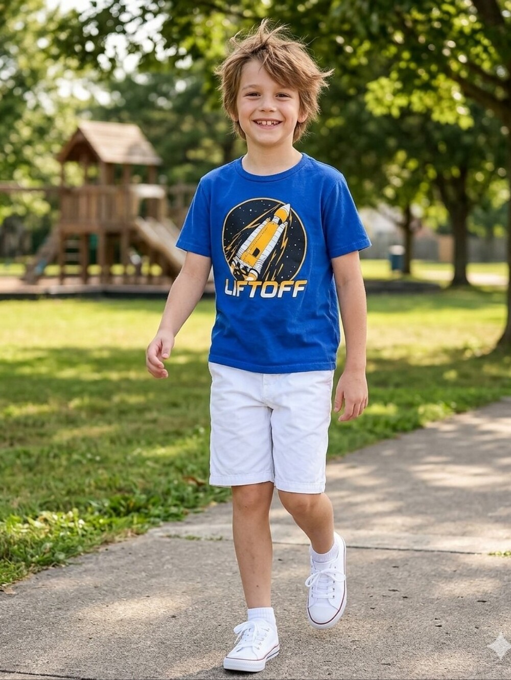 Place Blue Graphic Tee and White Shorts Kids Matching Set